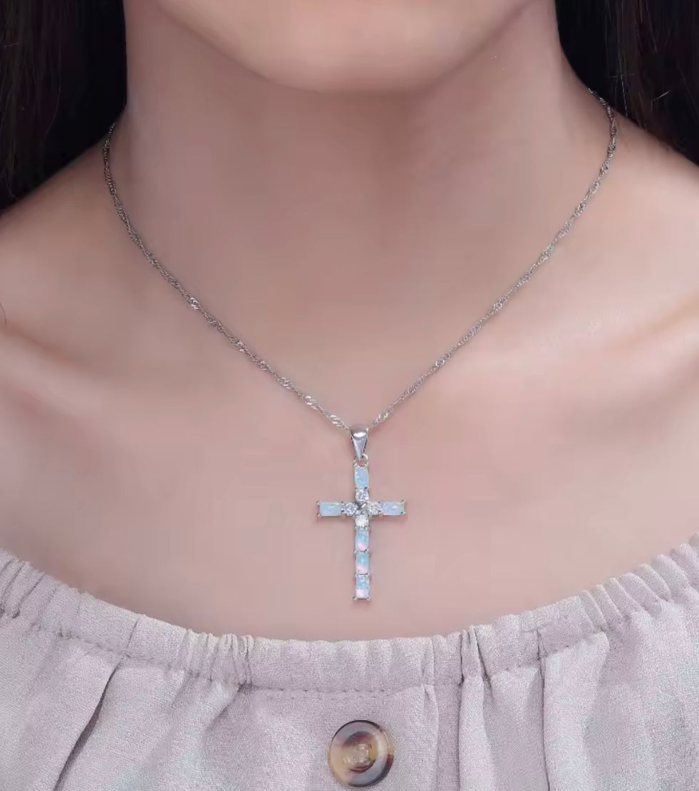 Opal cross necklace