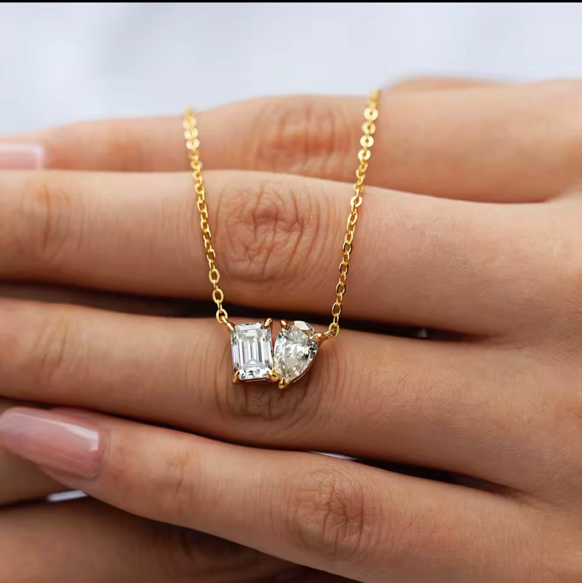 Emerald & Pear Cut Moissanite Necklace