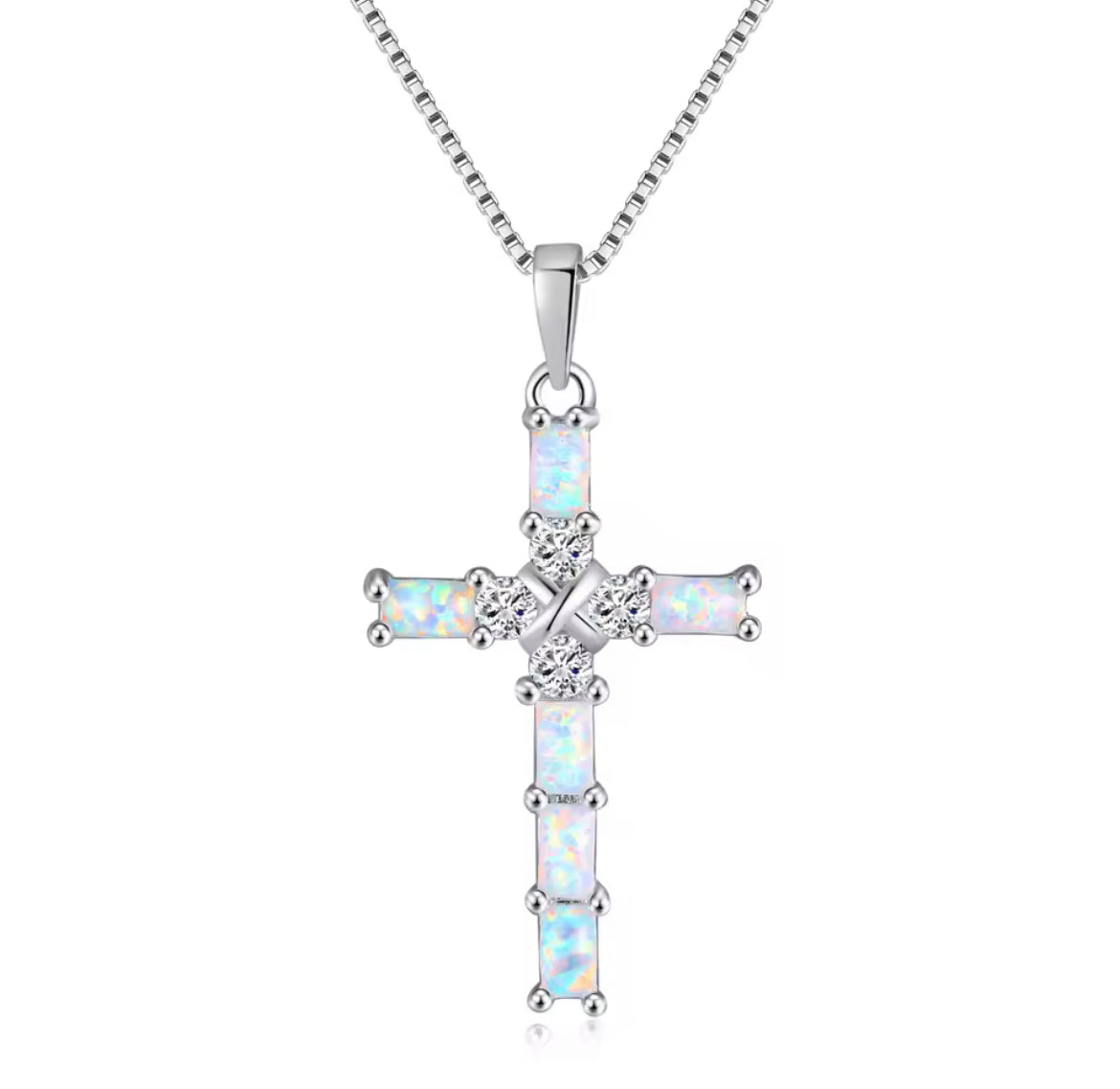 Opal cross necklace