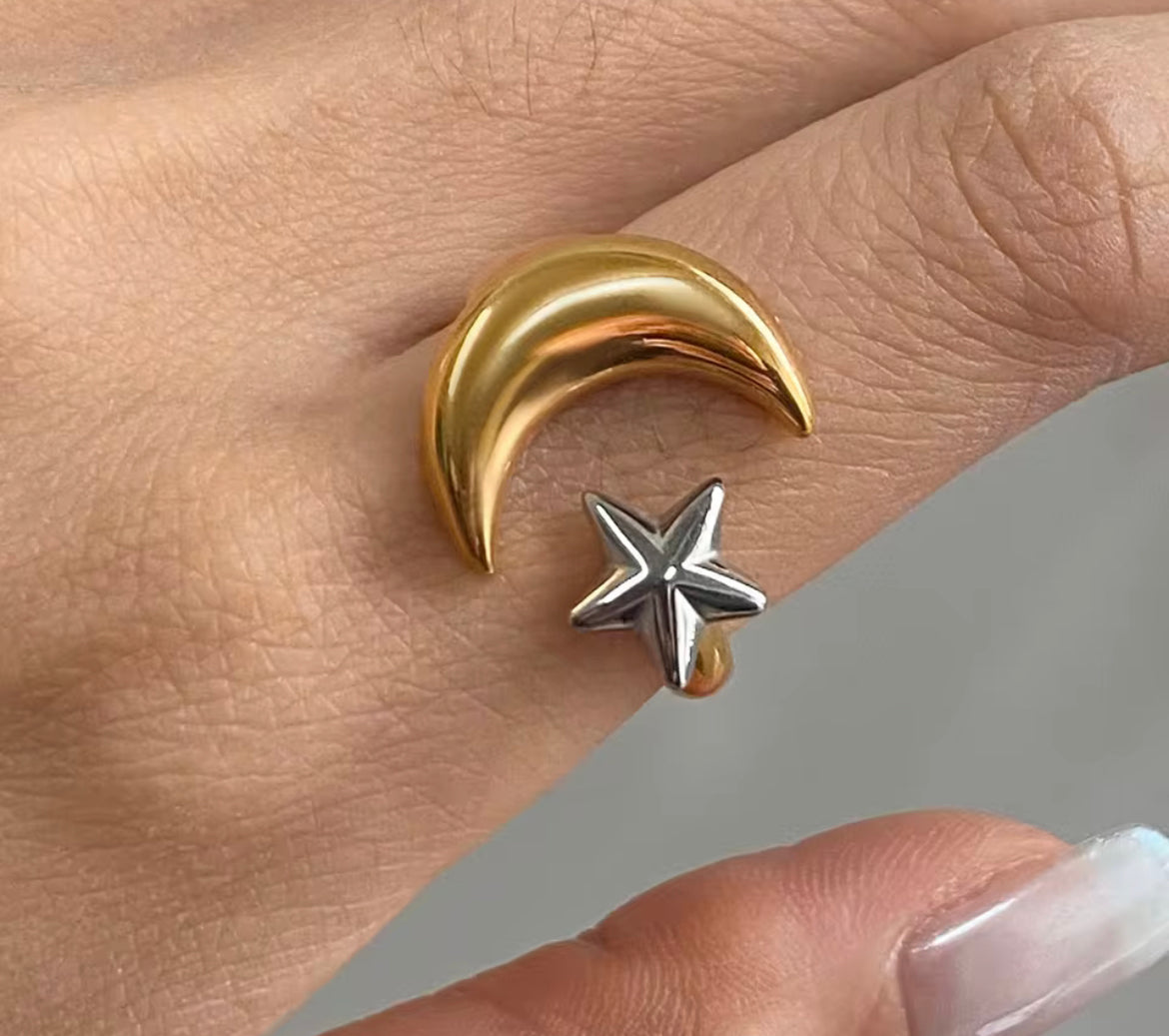 Celeste moon and star ring