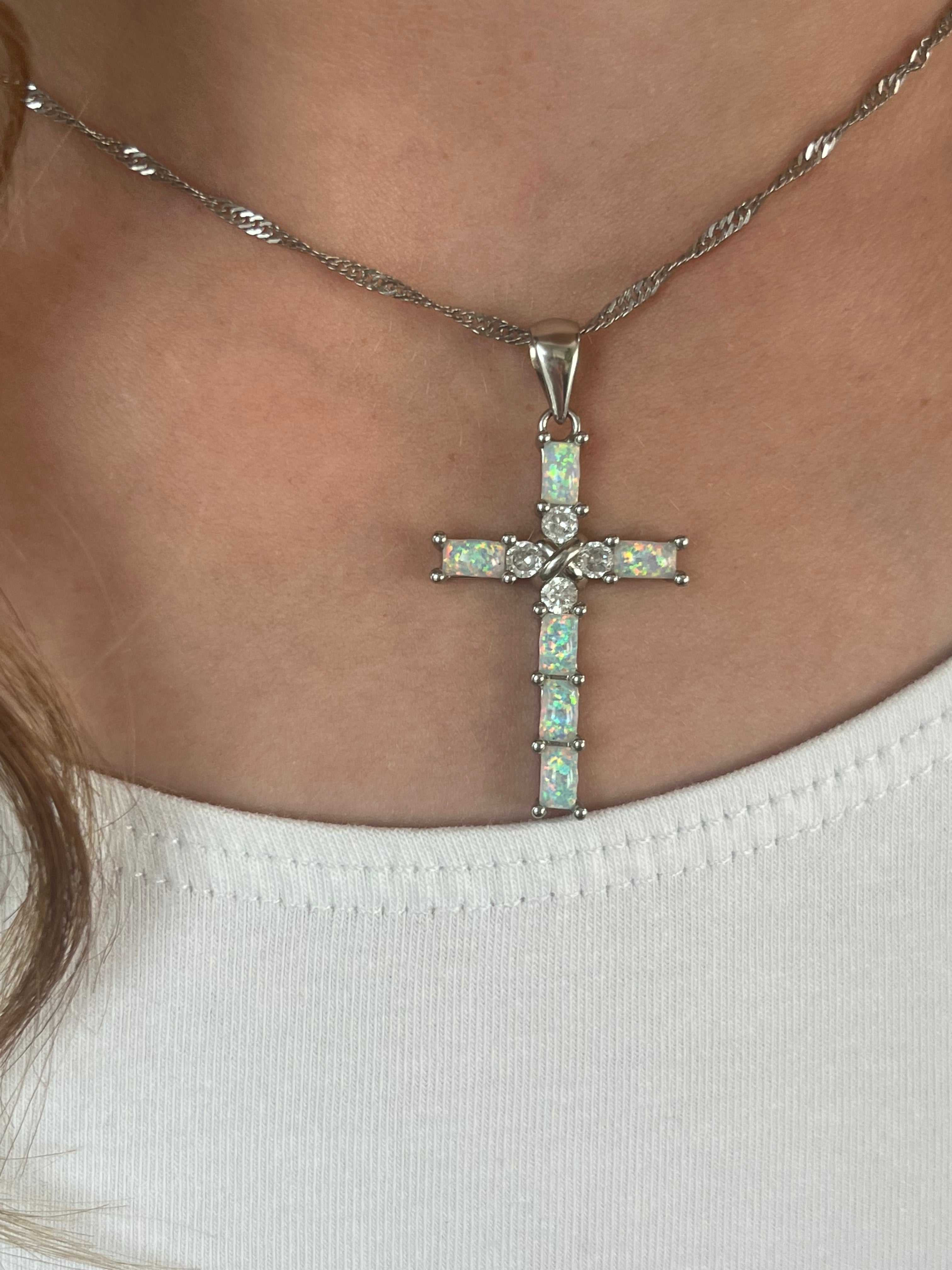 Opal cross necklace