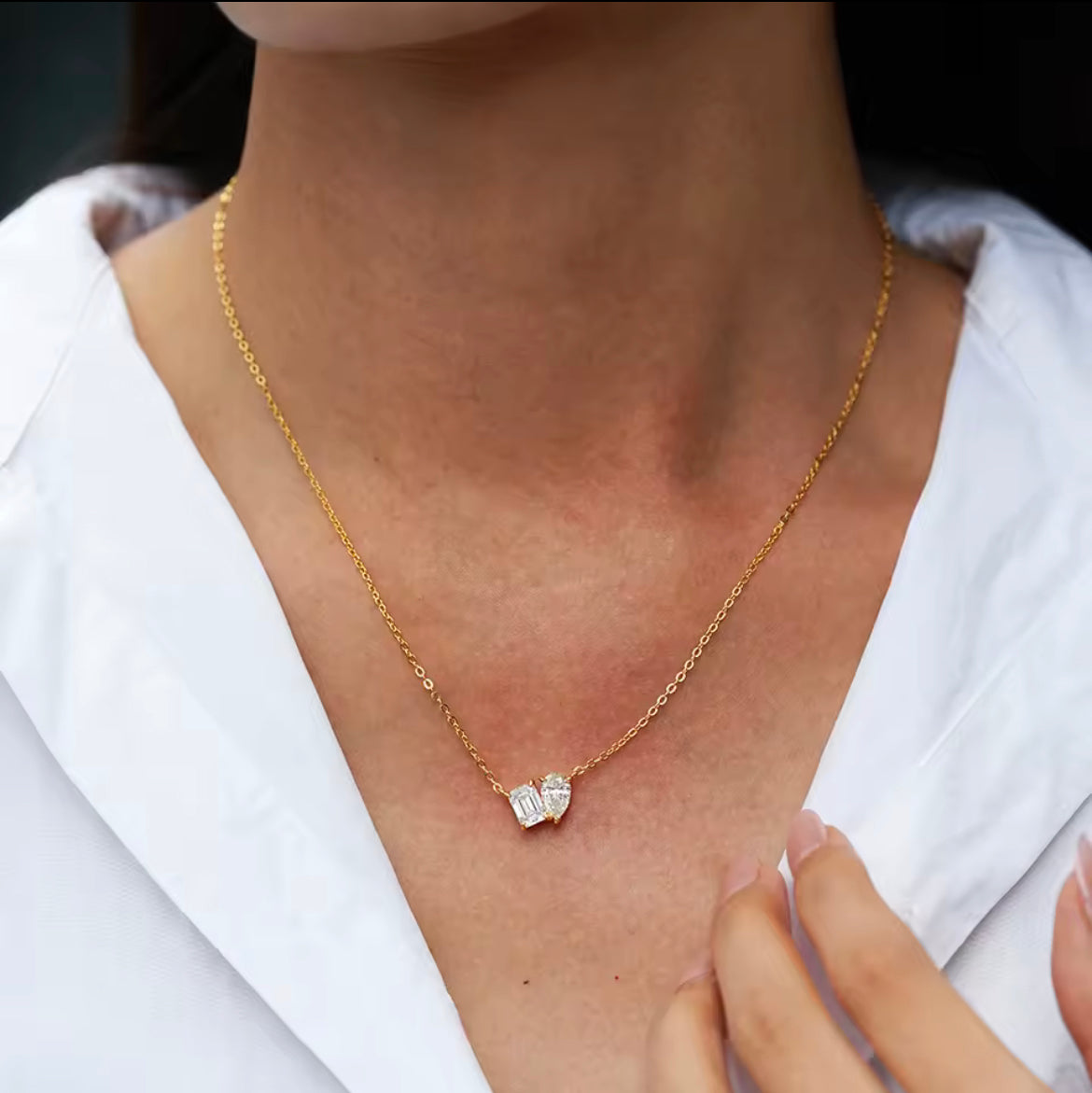 Emerald & Pear Cut Moissanite Necklace