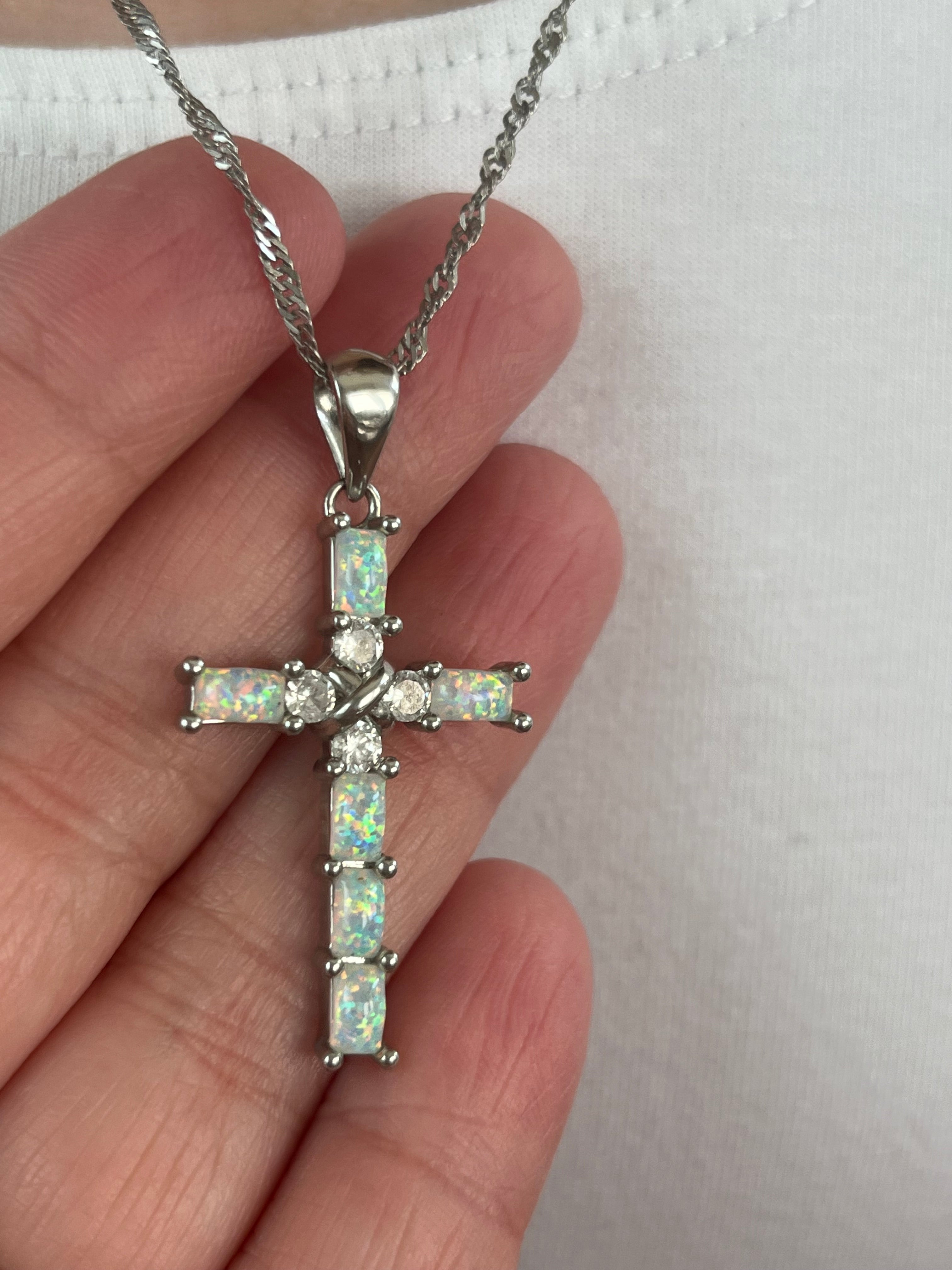Opal cross necklace