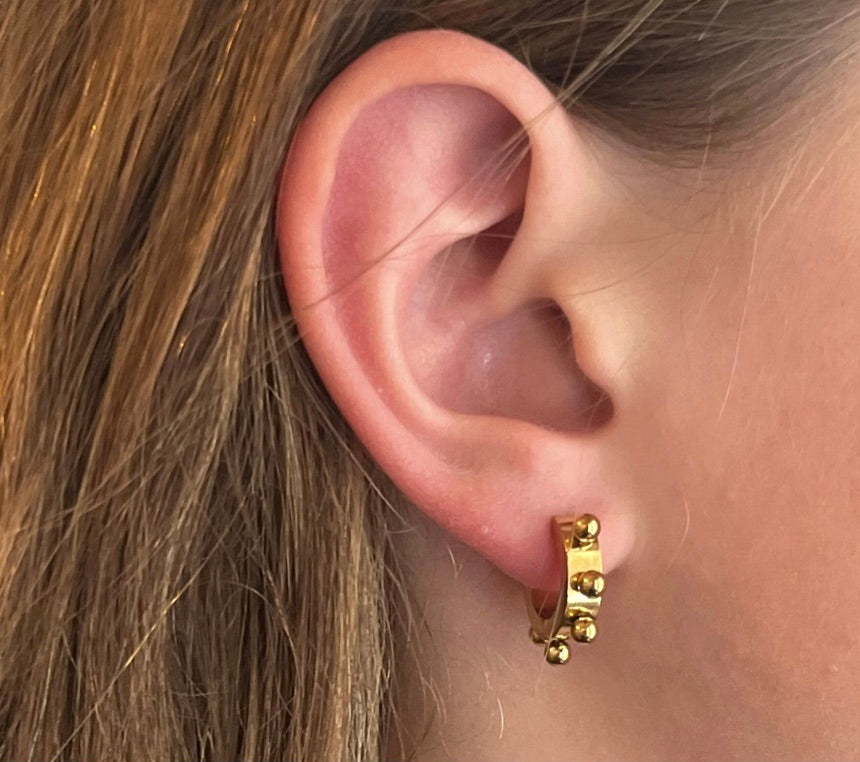 Mini studded gold hoops