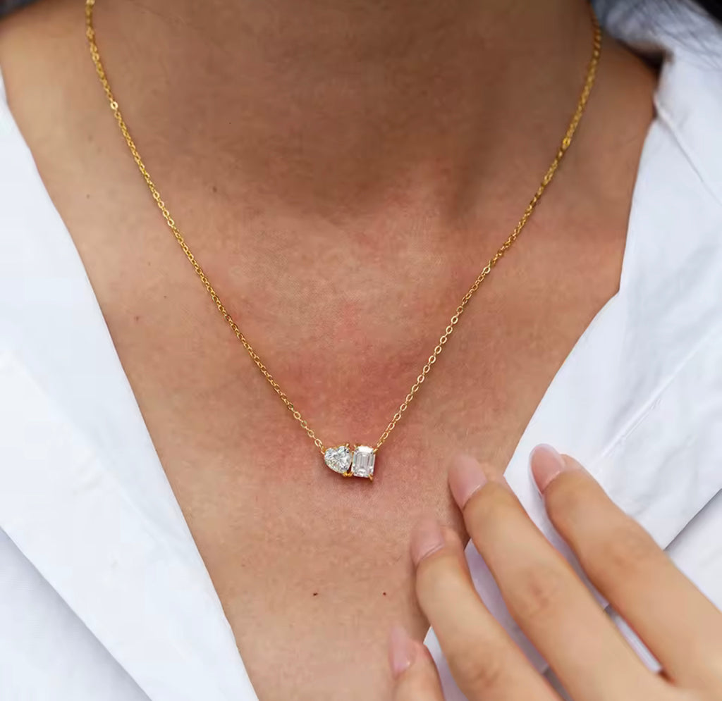 Emerald & Pear Cut Moissanite Necklace
