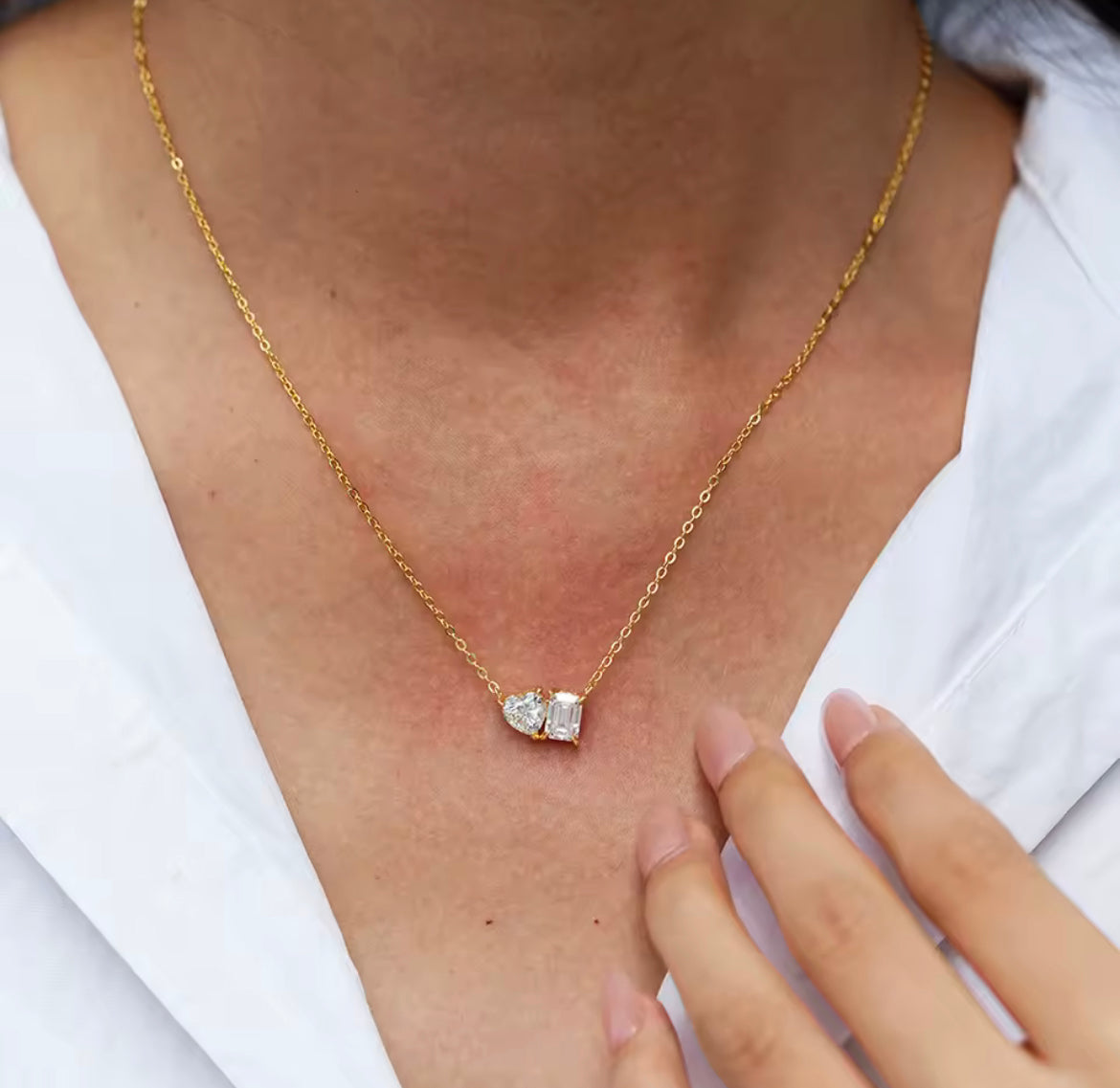 Emerald & Pear Cut Moissanite Necklace